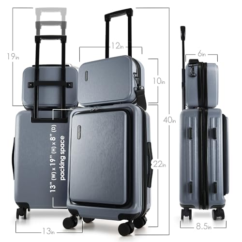 22-Inch Airline-Accredited Carry-On Baggage - Gray Onerous-Shell Suitcase with Wheels, Compact Design (22x14x9) and Included Beauty Bag