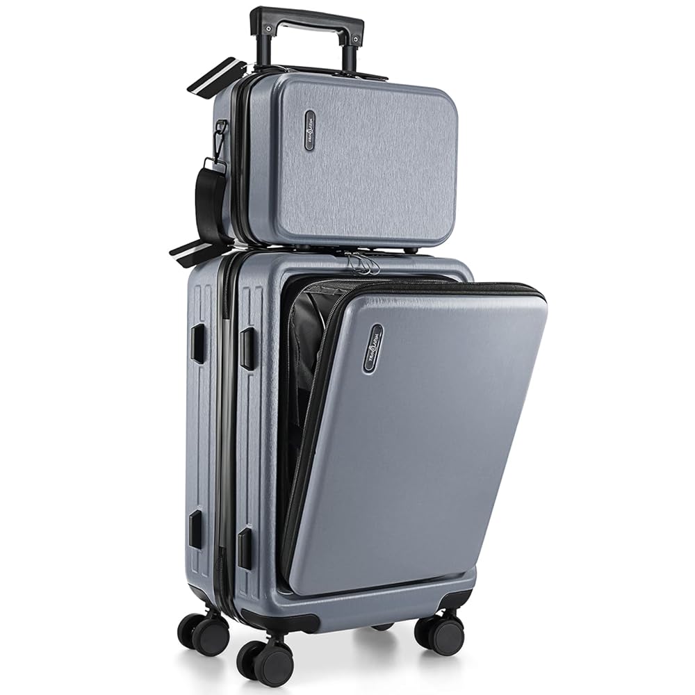 22-Inch Airline-Accredited Carry-On Baggage – Gray Onerous-Shell Suitcase with Wheels, Compact Design (22x14x9) and Included Beauty Bag