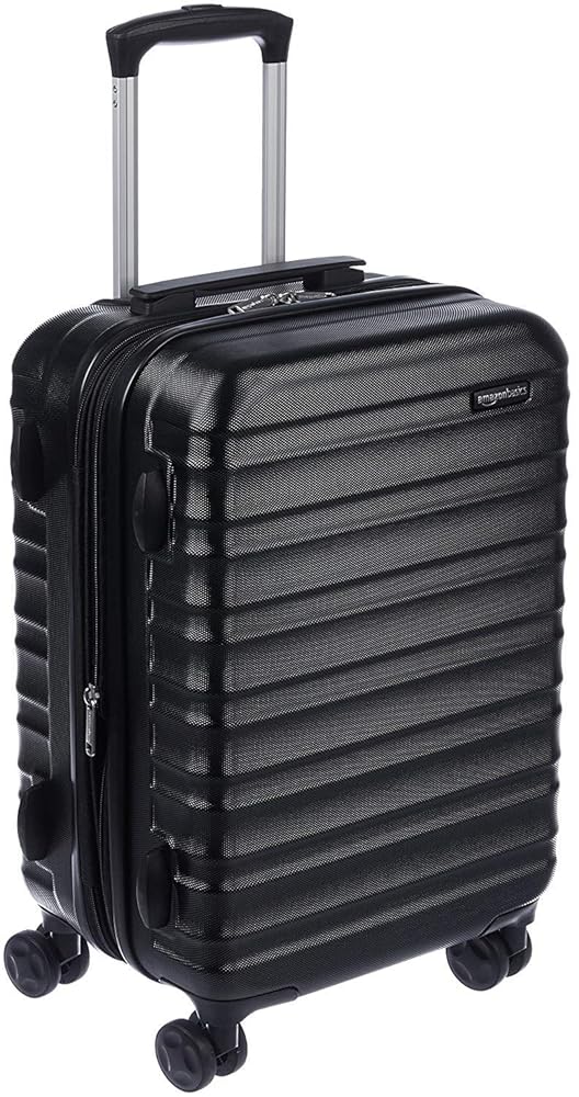 Amazon Fundamentals 21-Inch Black Hardside Suitcase with Spinner Wheels and Scratch-Resistant End