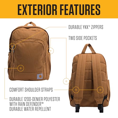 Carhartt 25L Traditional Backpack - Water-Resistant, Sturdy Pack with 15" Laptop computer Sleeve and A number of Organizational Compartments, Black, PFAS-Free