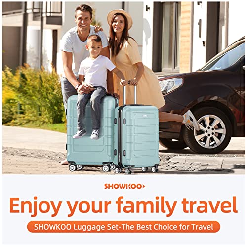 SHOWKOO Expandable Baggage Set - Sturdy PC+ABS Suitcase with Double Wheels and TSA Lock in Mint Inexperienced