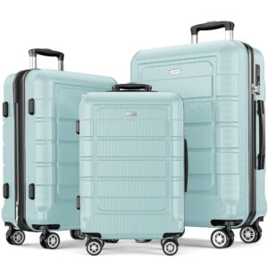 SHOWKOO Expandable Baggage Set – Sturdy PC+ABS Suitcase with Double Wheels and TSA Lock in Mint Inexperienced