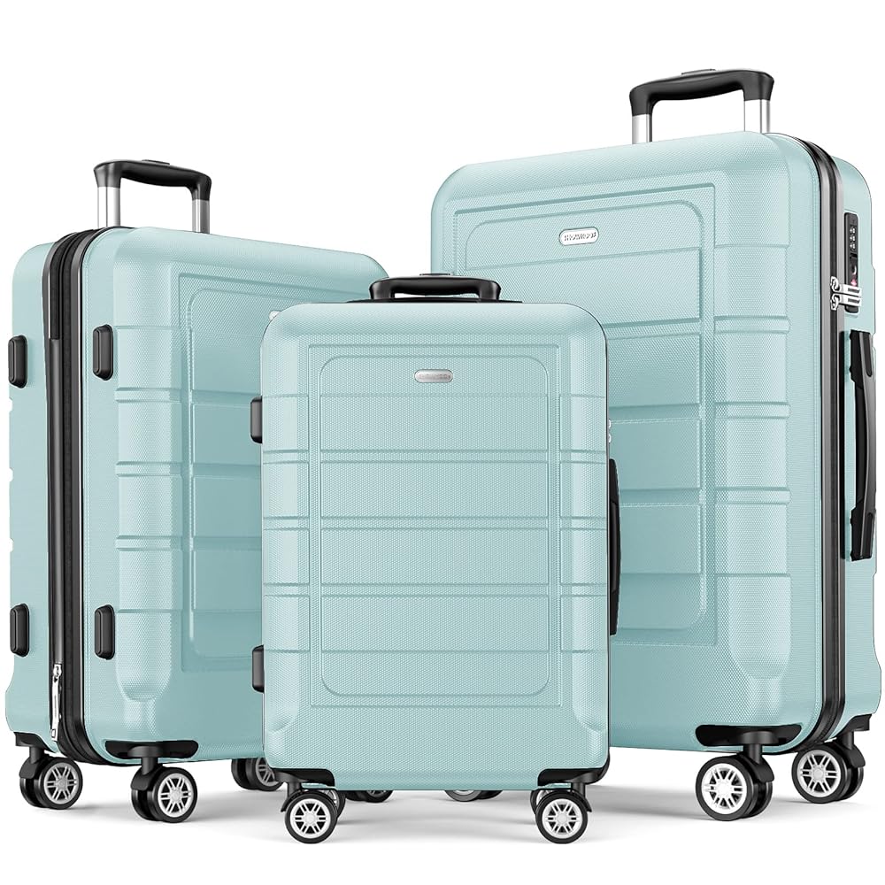 SHOWKOO Expandable Baggage Set – Sturdy PC+ABS Suitcase with Double Wheels and TSA Lock in Mint Inexperienced